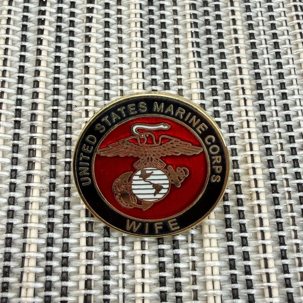 Vintage USMC Wife Lapel Pin United States Marine Corps EGA Red Enamel Gold Tone
